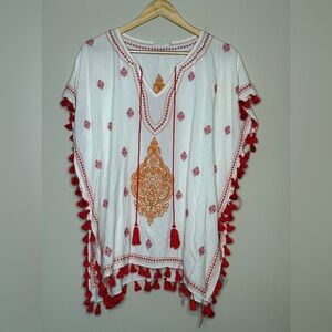 Spartina 449 Swim Coverup White with Red and Orange Embroidery